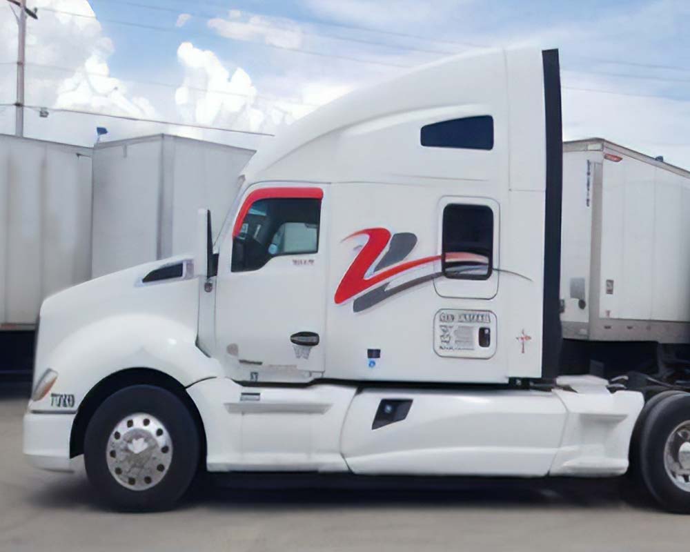 White semi truck with red swoosh